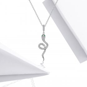 Pandora Style Silver Necklace, Lovely Snake, Enamel - SCN409