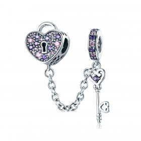 Pandora Style Silver Safety Chain Charm, Heart Spoon - SCC772