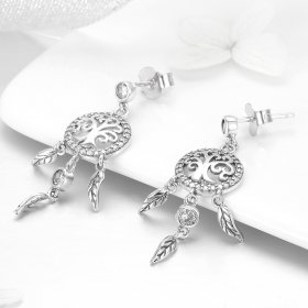 Silver Life Tree & Dream Catcher Hanging Earrings - PANDORA Style - SCE457
