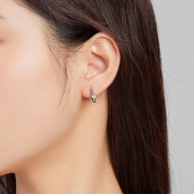 Pandora Style Silver Hoop Earrings, Shining Diamond - SCE1050-A