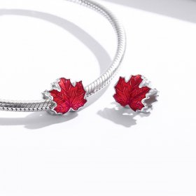 Pandora Style Silver Charm, Maple Leaf, Red Enamel - BSC335