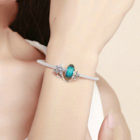 Silver Green Glass Bead and Sakura Mesh Bracelet - PANDORA Style - SCB822