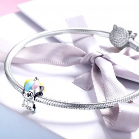 Pandora Style Silver Charm, Cute Unicorn, Multicolor Enamel - BSC059