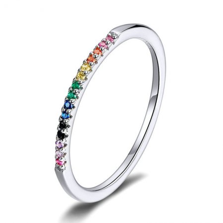 Pandora Style Silver Ring, Rainbow - SCR583