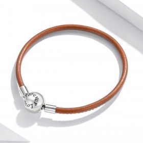 Brown Pandora Style Leather Bracelet, Family Forever - SCB215