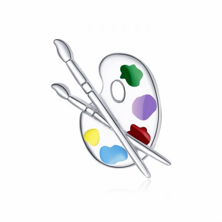 Pandora Style Silver Charm, Colorful Art Palette, Multicolor Enamel - BSC359