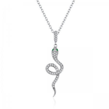 Pandora Style Silver Necklace, Lovely Snake, Enamel - SCN409