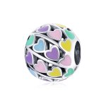Pandora Style Silver Charm, Colorful Hearts, Multicolor Enamel - SCC1758