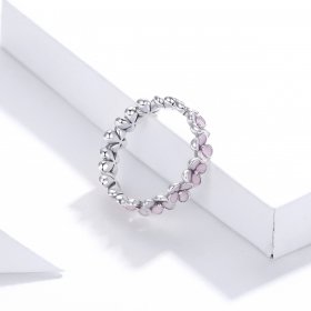 Pandora Style Silver Ring, Wreath, Pink Enamel - SCR681