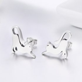 Silver Playing Kitty Stud Earrings - PANDORA Style - SCE366