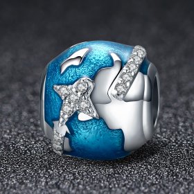 Pandora Style Silver Charm, Travel Around The World, Aquamarine Enamel - SCC183