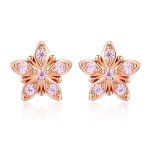 Pandora Style Rose Gold Stud Earrings, Pink Daisy - BSE034