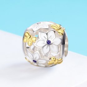 Two Tone Pandora Style Charm, Bicolor Flowers and Butterflies - SCC546