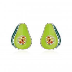 Pandora Style Silver Hoop Earrings, Avocado, Green Enamel - SCE1015