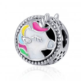 Pandora Style Silver Charm, Beautiful Unicorn, Multicolor Enamel - SCC362