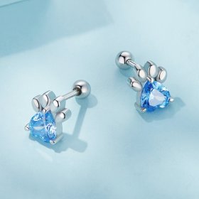 Pandora Style Blue Dog Paw Stud Earrings - SCE1574-LB