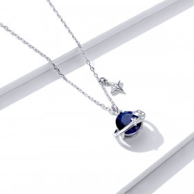 Pandora Style Silver Necklace, Planet, Blue Enamel - BSN166