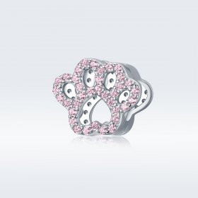 Pandora Style Silver Charm, Pink Paw - BSC164