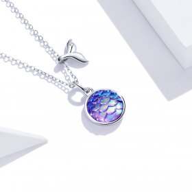 Pandora Style Silver Necklace, Fishtail Scale, Multicolor Enamel - SCN448