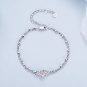 Pandora Style Heart Shaped Double Layer Chain Bracelet - BSB152