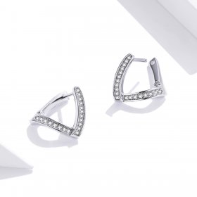 Pandora Style Silver Hoop Earrings, Geometric - SCE975