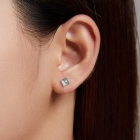 PANDORA Style Simple Geometry - Green Cat's Eye Stud Earrings - SCE1269-GN