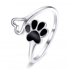 Pandora Style Silver Open Ring, Cat Claws, Black Enamel - SCR584