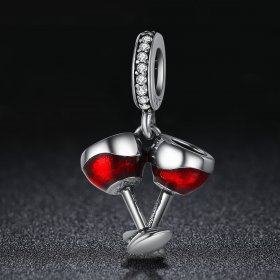 Pandora Style Silver Dangle Charm, Cheers, Red Enamel - SCC478