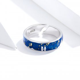 Pandora Style Silver Open Ring, Meteoric Shower, Blue Enamel - SCR609