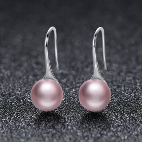 Silver Pink Pearl Hanging Earrings - PANDORA Style - SCE145