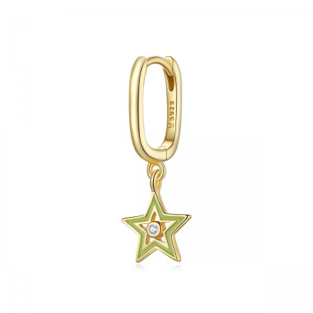 Pandora Style 18ct Gold Plated Dangle Earrings, Shining Star, Green Enamel - SCE1077-YE