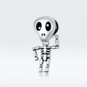 Pandora Style Silver Charm, Halloween Skull Man, Black Enamel - SCC1617