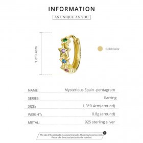 Pandora Style 18ct Gold Plated Hoop Earrings , Mysterious Spain Pentagram - SCE1151