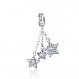 Pandora Style Silver Bangle Charm, Pentagrams - SCC881