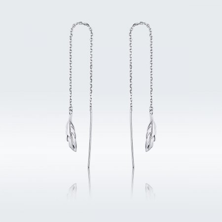 Pandora Style Silver Dangle Earrings, Feather - SCE786