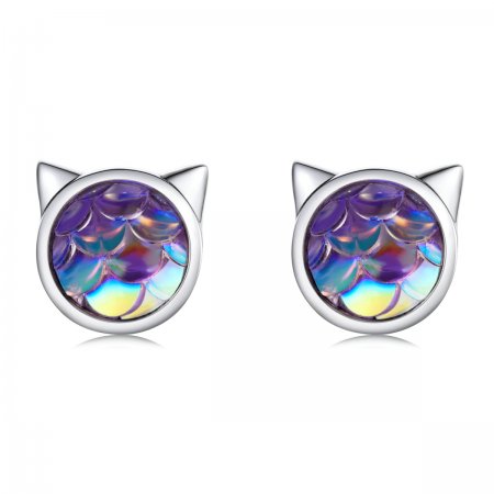 PANDORA Style Fish Scale Cat Head Stud Earrings - SCE1301