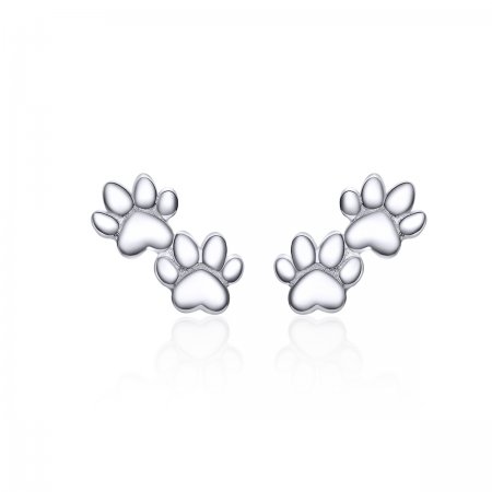Pandora Style Silver Stud Earrings, Pet Footprints - SCE718