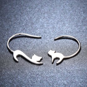 Silver Naughty Kitten Stud Earrings - PANDORA Style - SCE073