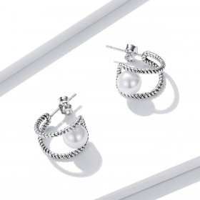PANDORA Style Simple Geometric Shell Beads Stud Earrings - BSE539