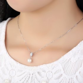 Silver Necklace with Pearl - PANDORA Style - SCN030