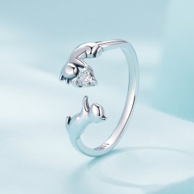 Pandora Style Playing With Cats Open Ring - SCR916