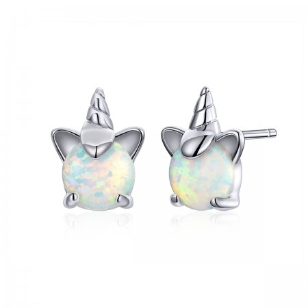 Pandora Style Silver Stud Earrings, Cute Unicorn - SCE737