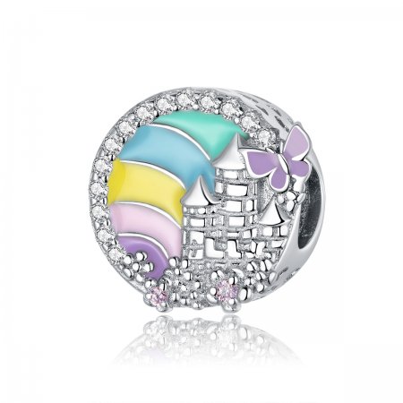 Pandora Style Silver Charm, Rainbow Castle, Multicolor Enamel - SCC1585