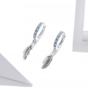 Pandora Style Silver Dangle Earrings, Feather - SCE898