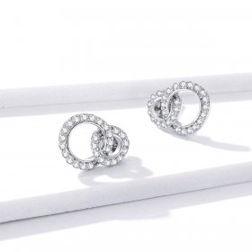 Pandora Style Silver Stud Earrings, Dazzling Double Rings - BSE388