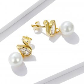PANDORA Style Swan Shell Beads Stud Earrings - BSE548