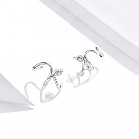 Pandora Style Silver Stud Earrings, Simple Line - SCE986