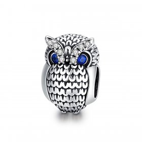 Pandora Style Silver Charm, Shining Owl - SCC1607