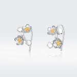 Pandora Style Silver Stud Earrings, Bicolor Sakura - SCE778