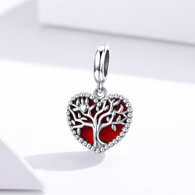 Pandora Style Silver Dangle Charm, Tree of Love, Red Enamel - SCC1556